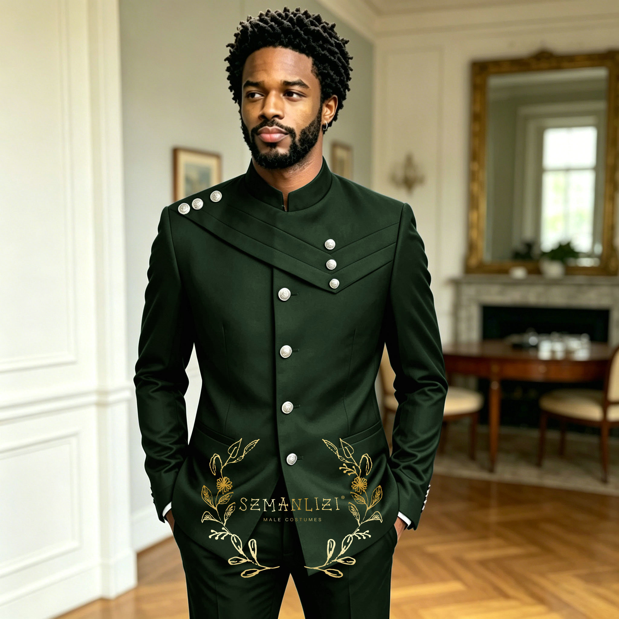 Men'S Grooming Kits - Dark Green Men's Suit African Design